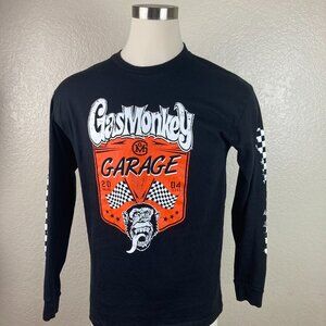 GasMonkey Garage Long Sleeve Graphic Black Checkered Sleeves T-Shirt Size L USA